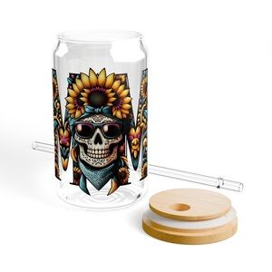 🚨MOM skull Sipper Glass, 16oz. Designed by: BleuRose Creations🚨